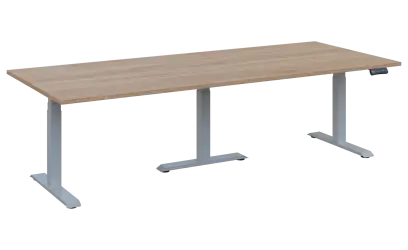 FLEXIMEET 250-100 výškově nastavitelný stůl, kovová podnož stříbrná, deska 25 mm, široký 2500 mm, dub bardolino